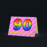 Fun Pink Stripes, Hearts, Rainbow # 90th Birthday Karte<br><div class="desc">This festive and happy 90th birthday greeting card design has a front featuring a large number "90" having a colorful pattern inspirred by the look of a rainbow spectrum, wir haben dark pink and light pink heart shapes striped pattern background. The front also feature the message "Happy 90th Birthday", and...</div>