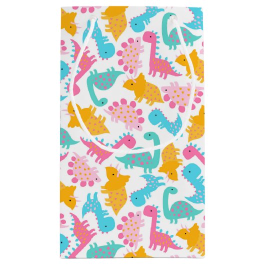 Fun Pink & Teal Dinosaur Pattern Kleine Geschenktüte (Rückseite)