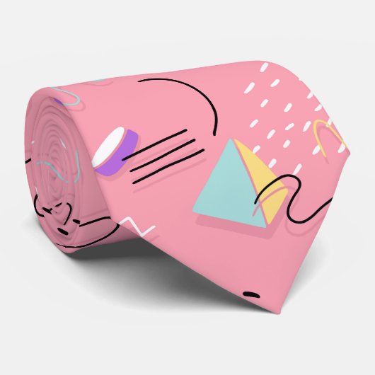 Fun Pink Throwback Graphics der 1990er Jahre Krawatte (Gerollt)