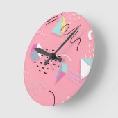 Fun Pink Throwback Graphics der 1990er Jahre Runde Wanduhr (Winkel)