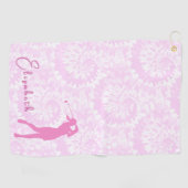 Fun Pink Tie Dye Lady Golfer Custom Name Golfhandtuch (Horizontal)