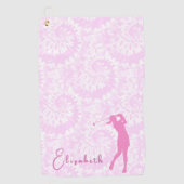 Fun Pink Tie Dye Lady Golfer Custom Name Golfhandtuch (Vorderseite)