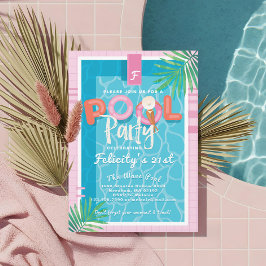 Fun Pink Tropical Adult Summer Pool Party Geburtst Einladung
