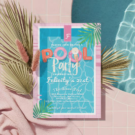 Fun Pink Tropical Adult Summer Pool Party Geburtst Einladung