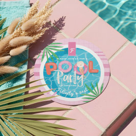 Fun Pink Tropical Palm Summer Pool Party Geburtsta Einladung
