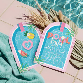 Fun Pink Tropical Palm Summer Pool Party Geburtsta Einladung