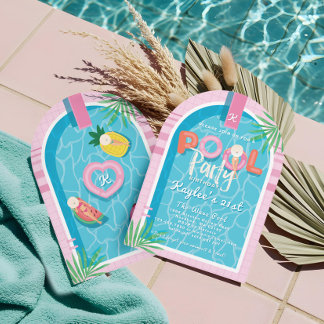 Fun Pink Tropical Palm Summer Pool Party Geburtsta Einladung