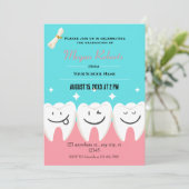Fun pink und blau Zelt Dental Abschluss Einladung (Stehend Vorderseite)