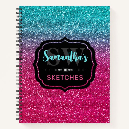 Fun Pink und Blue Gradient Monogram Sketchbook Notizblock (Vorderseite)