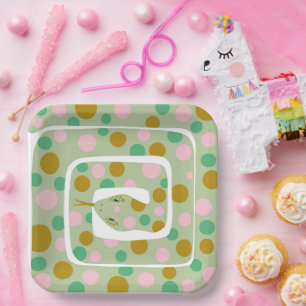 Fun Pink und Green Abstrakt Polka Dotted Schlange Pappteller