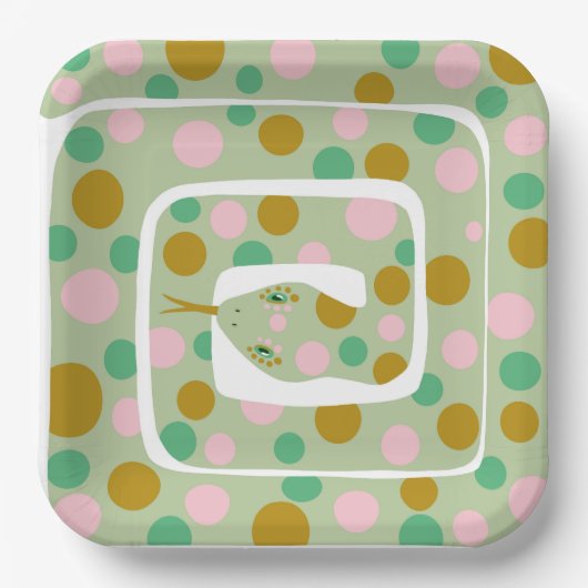 Fun Pink und Green Abstrakt Polka Dotted Schlange Pappteller (Vorderseite)