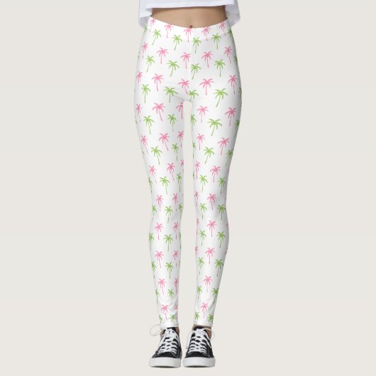 Fun Pink und Green Palm Tree Muster Leggings (Vorderseite)