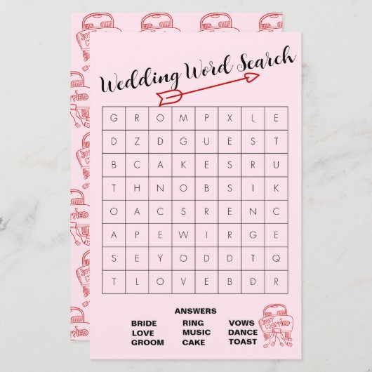 Fun Pink und Red Wedding Word Search Game (Vorne/Hinten)