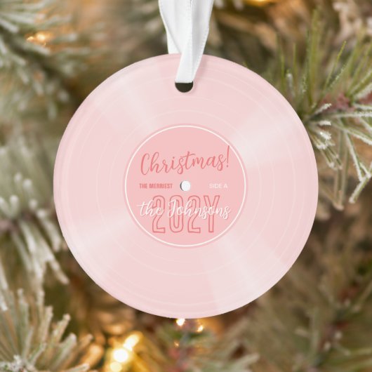Fun Pink Vinyl Record Music Christmas Foto Ornament (Baum)