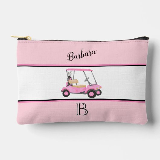 Fun Pink Watercolor Golf Cart Monogram Name Zubehörtasche (Vorderseite)