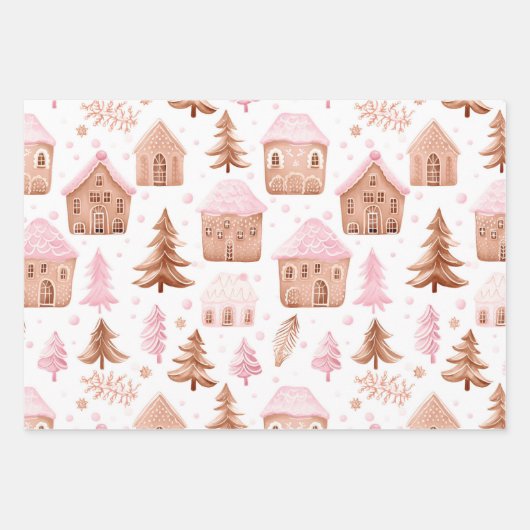 Fun Pink Weihnachten Süße Leckereien Geschenkpapier Set (Vorderseite 3)