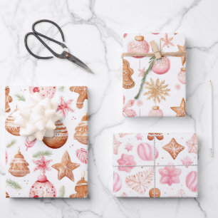 Fun Pink Weihnachten Süße Leckereien Geschenkpapier Set