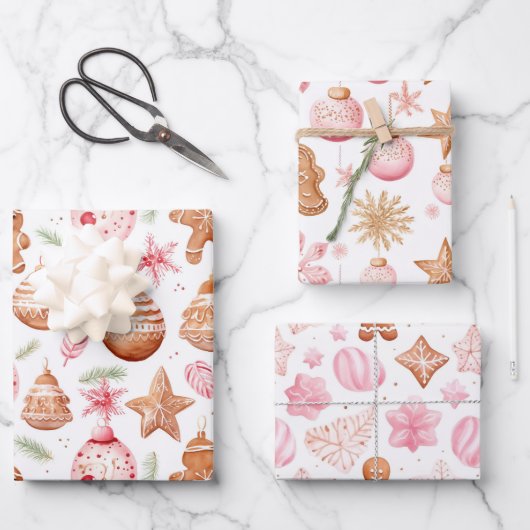Fun Pink Weihnachten Süße Leckereien Geschenkpapier Set (Vorderseite)
