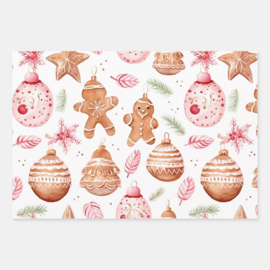 Fun Pink Weihnachten Süße Leckereien Geschenkpapier Set (Vorderseite 3)