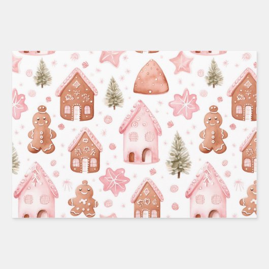 Fun Pink Weihnachten Süße Leckereien Geschenkpapier Set (Vorderseite 2)