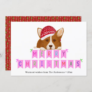 Fun Pink Weihnachts Banner Red Hat Corgi Feiertagskarte