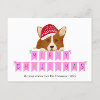 Fun Pink Weihnachts Banner Red Hat Corgi