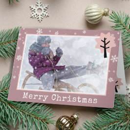 Fun Pink Weihnachtsbaum Schneeflocken Foto Feiertagskarte