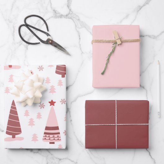 Fun Pink Weihnachtsbaumen Geschenkpapier Set (Vorderseite)