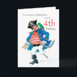 Fun Pirate 4. Geburtstagskarte für Grandson Karte<br><div class="desc">Eine 4. Geburtstagskarte für einen ganz besonderen Grandson,  mit einem fröhlichen Pirat und seinem Papagei,  aus einem Aquarellbild von Judy Adamson. Sie können den Insidertext bearbeiten,  wenn Sie möchten.</div>