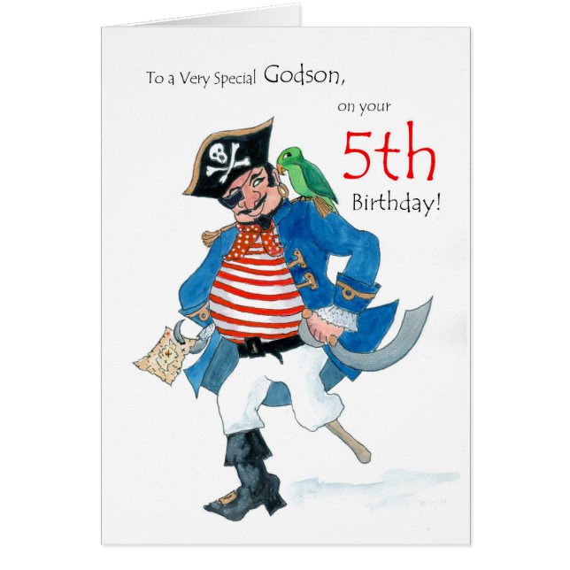 Fun Pirate 5. Geburtstagskarte für Godson (Vorne)