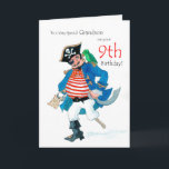 Fun Pirate 9. Geburtstagskarte für Grandson Karte<br><div class="desc">Eine 9. Geburtstagskarte für einen ganz besonderen Grandson,  mit einem fröhlichen Pirat und seinem Papagei,  aus einem Aquarellbild von Judy Adamson. Sie können den Insidertext bearbeiten,  wenn Sie möchten.</div>