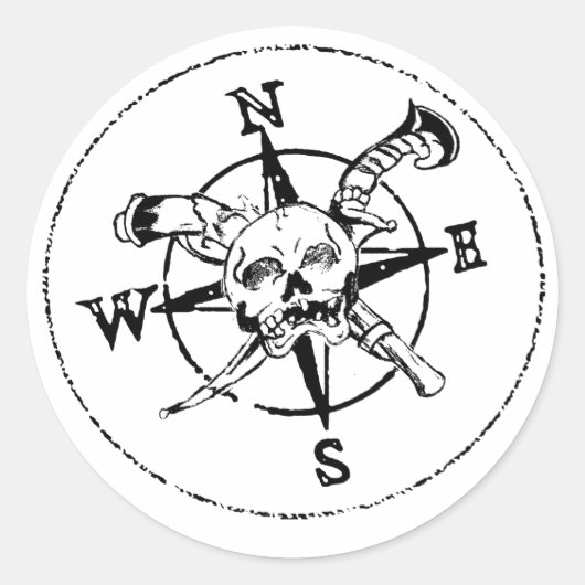 Fun Pirate Compass Logo Runder Aufkleber (Vorderseite)