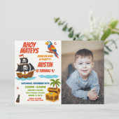 Fun Pirate Geburtstag Einladung mit Foto (Stehend Vorderseite)