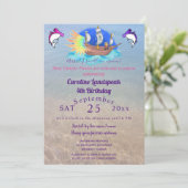 Fun Pirate Party & Ginger Cat, Segelboot Einladung (Stehend Vorderseite)