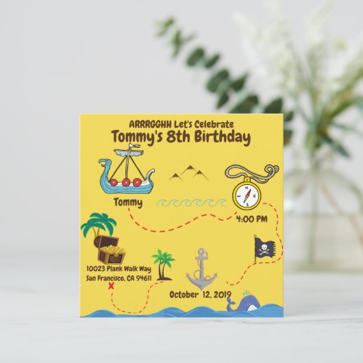 Fun Pirate Party Yellow|Blue Treasmap (Stehend Vorderseite)