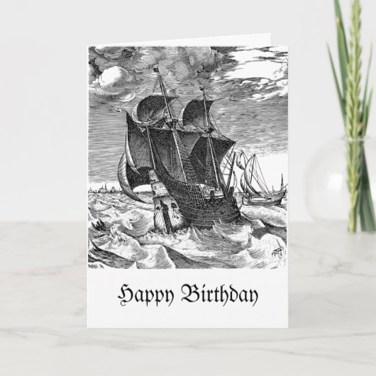 Fun Pirate Ship and Whale Birthday Spaß Karte (Vorderseite)