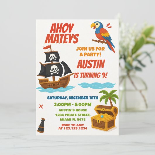 Fun Pirate zum Geburtstag Einladung (Stehend Vorderseite)