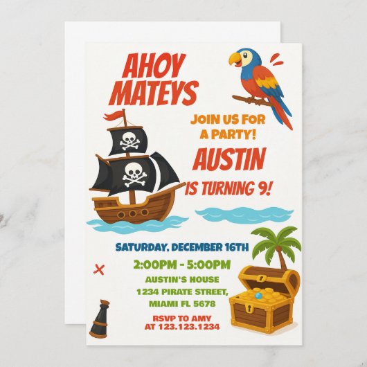 Fun Pirate zum Geburtstag Einladung (Vorne/Hinten)