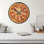 Fun Pizza Pepperoni Junk Küche Runde Wanduhr<br><div class="desc">Dieses Design wurde mit digitaler Kunst erstellt. Sie können die Fotos in diesem Vorlagenbereich personalisieren. Mit der Option Anpassen können Sie weitere Anpassungen vornehmen. Wenn Sie Hilfe bei der Platzierung des Fotos benötigen, schicken Sie mir bitte eine E-Mail und ich helfe Ihnen gerne. Kontaktieren Sie mich unter colorflowcreations@gmail.com wenn Sie...</div>