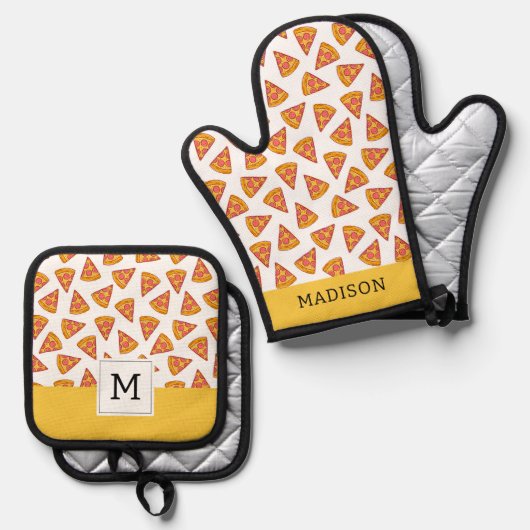 Fun Pizza Slice Pattern Ofenhandschuh & Topflappen-Set (Vorderseite/Rückseite)