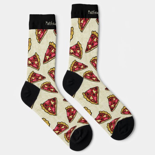 Fun Pizza Slices Print mit Individuelle Name Crew Socken (Rechts)