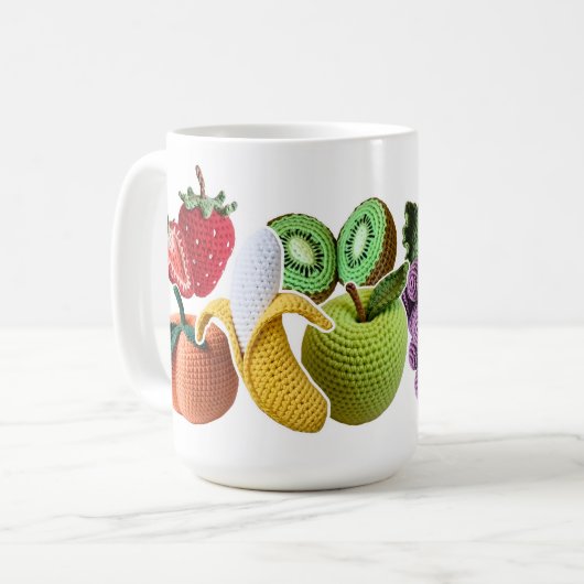 Fun Playful Crochet Fruit Collage Scrapbook Kaffeetasse (Vorderseite Links)