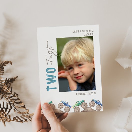 Fun Playful Monster Trucks Foto Einladung