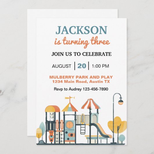Fun Playground Geburtstagsparty Einladung (Vorne/Hinten)
