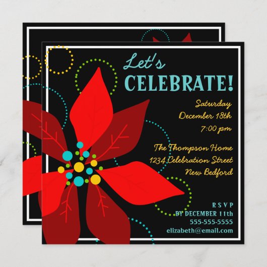 Fun Poinsettia Retro Feiertag Einladung (Vorne/Hinten)
