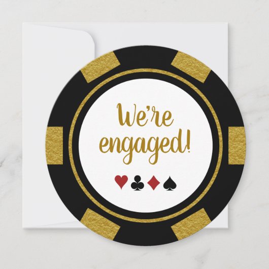 Fun Poker Chip Black Gold Wedding Verlobung Einladung (Vorderseite)