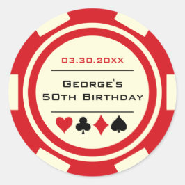 Fun Poker Chip Geburtstag Rot Off-White Runder Aufkleber