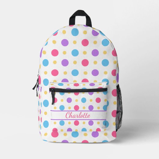 Fun Polka Dot Pink Lila Blue Bedruckter Rucksack (Vorderseite)