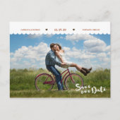 Fun Polka Dots Pinsel Skript-Foto Save the Date Ankündigungspostkarte (Vorderseite)