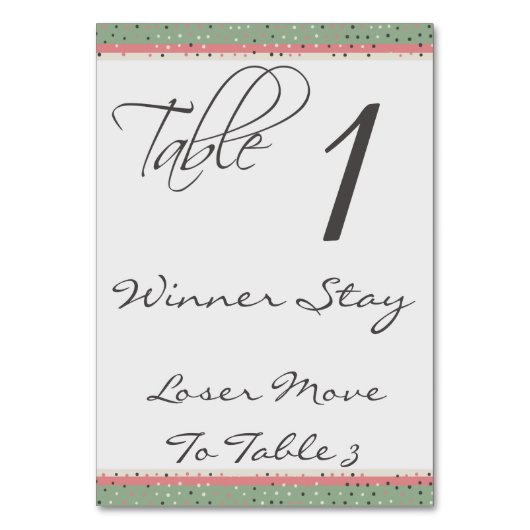 Fun Polka Dots Stilvolle Bunco Table Card #1 Tischnummer (Vorderseite)